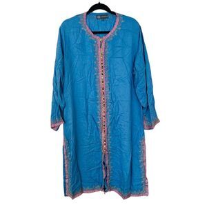 Karim Bourlad Blue Kaftan with Colorful Embroidery